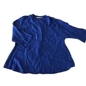 Soft Surroundings Womens‎ Tunic Top Blue 3/4 Sleeve Pockets Blouse